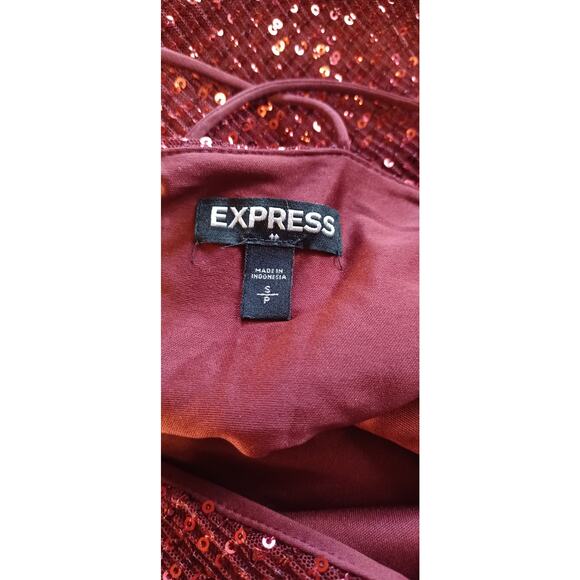 Express Burgundy Red Sequin Cowl Neck Cami Top Size Small Y2K Glam New Years - Picture 6 of 7